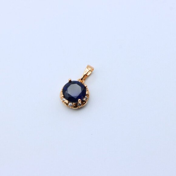 "Royal Blue Round Pendant with Sparkling Accents in Gold Finish, XPPT1647 - Picture 9 of 13